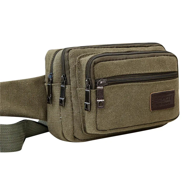 New 4-Zipper Pocket Men Waist Bag  Durable Hiking Belt.