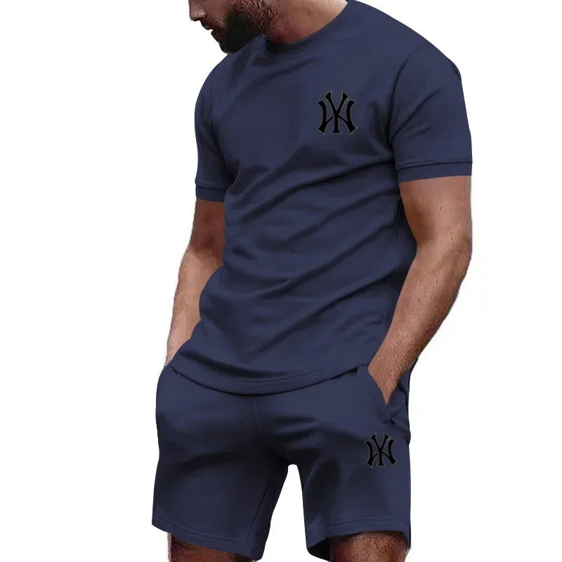 2026 hot men's two-piece sportswear short sleeved T-shirt and summer running fitness sportswear.
