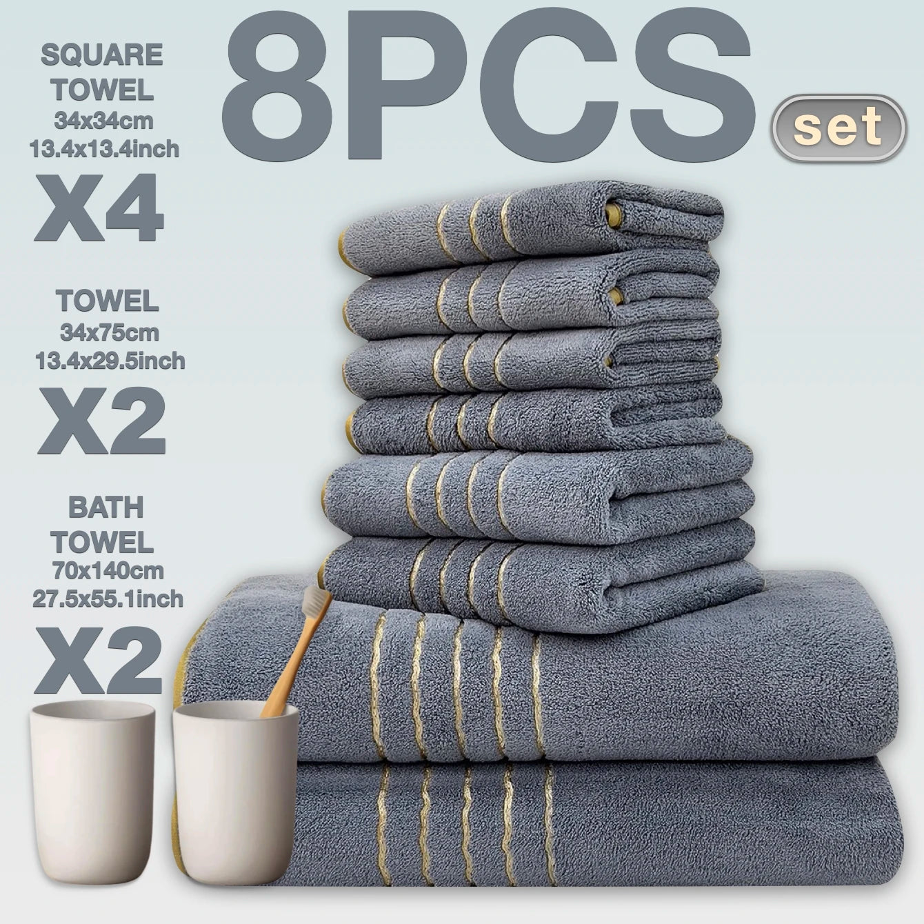 8pcs Luxury Hotel High Quality Cotton Bath Towel Set, Quick-Drying Set.