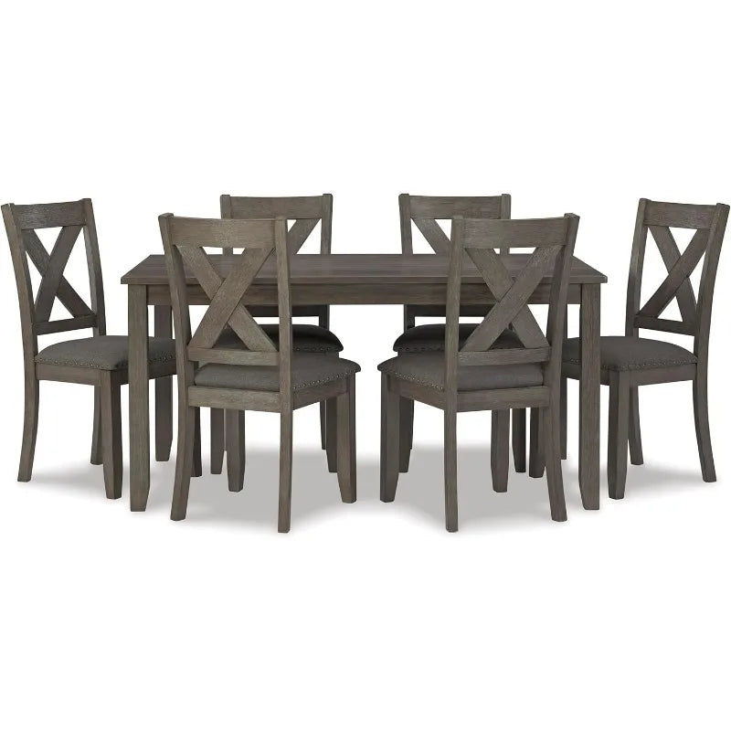 Caitbrook 7-Piece Dining Set, Rustic Gray Table & 6 Chairs