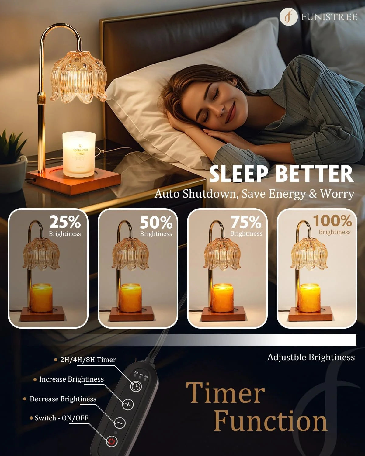 Flower Candle Warmer Lamp with Timer, Gifts for Women, Mom Birthday, House Warming, New Home.