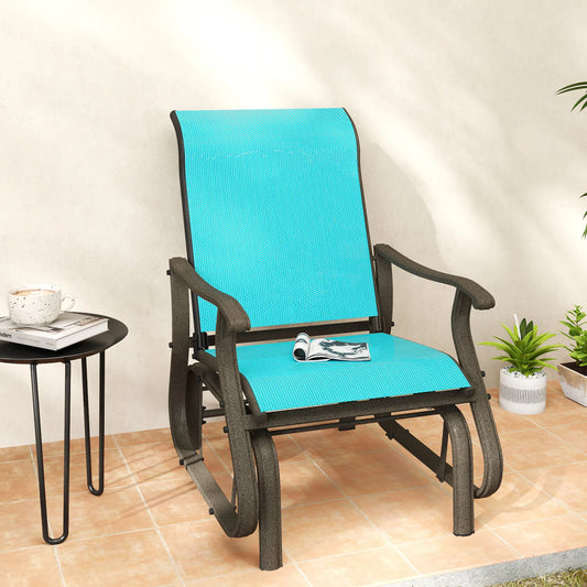 Outdoor Glider Chair, Steel Rocking Chair, Patio, Backyard, Porch, Garden, Blue.