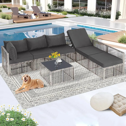 7 Pieces Outdoor Patio Furniture Set, Wicker Outdoor Sectional.