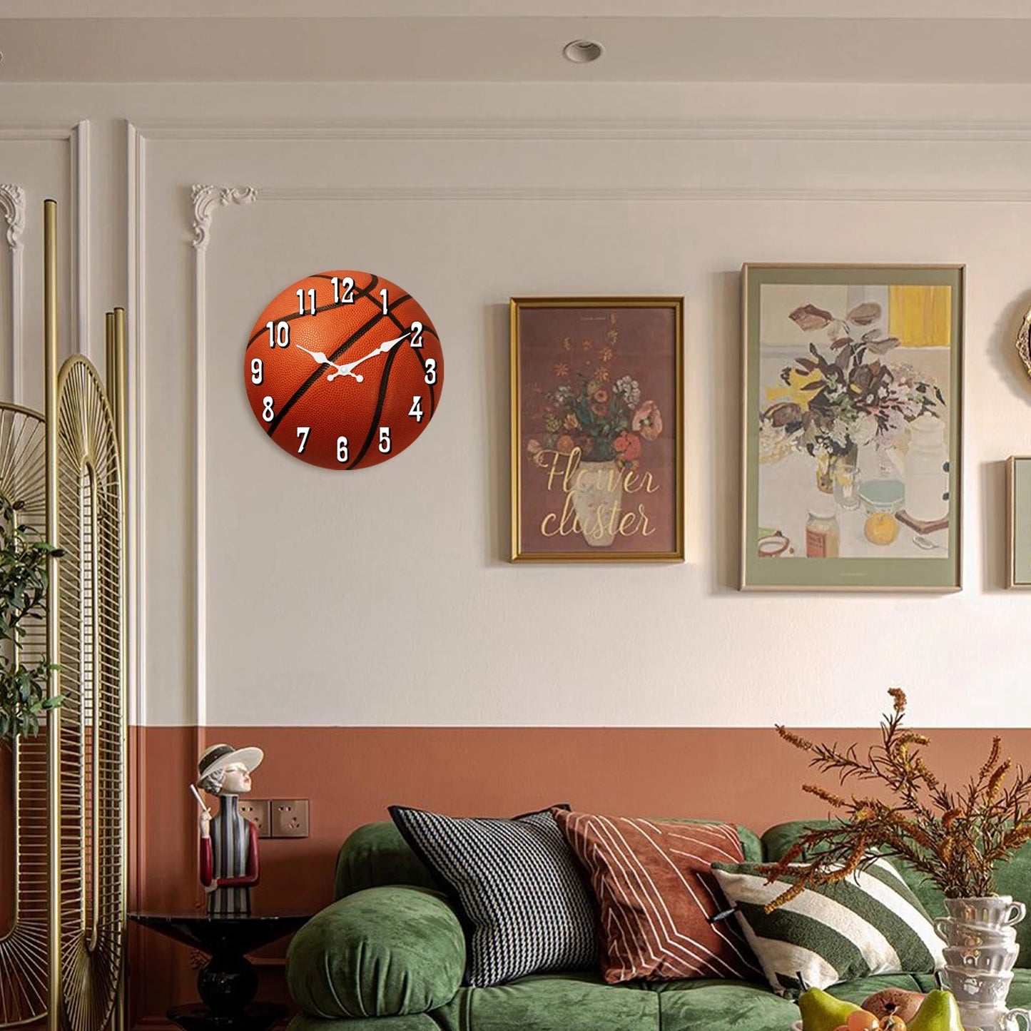 Sports Element Basketball Texture Pattern Wooden Wall Clock Living Room, Bedroom, Kitchen Wall Clock Silent Quartz.10 Inches 14 Inches 16inch (Without Batteries)