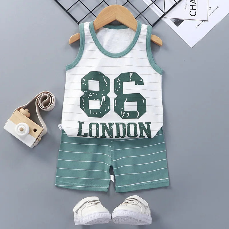 Kids Clothes Boys Girls Vest Suit,  Summer Children's Clothing baby Cotton Shorts Tank Top.