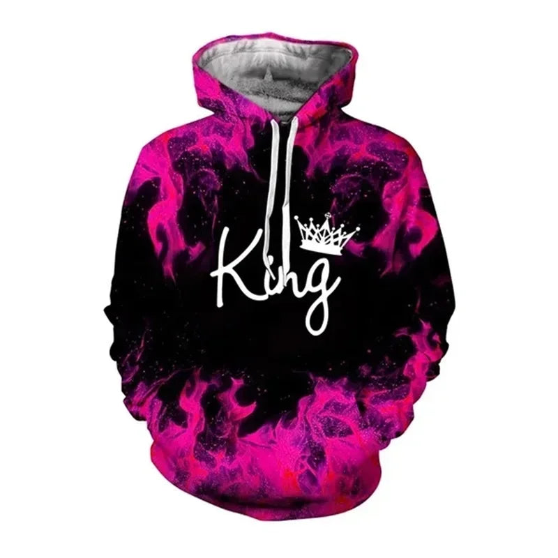 3D Print Trendy Matching Couple King And Queen Hoodies.