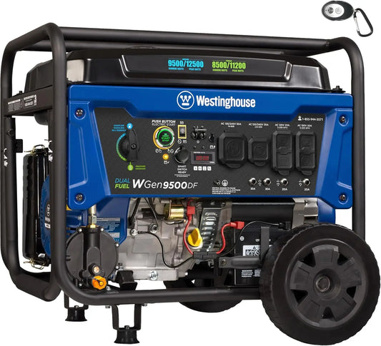 12500W Dual Fuel Portable Generator with Remote Start, Transfer Switch Ready for Home Backup.
