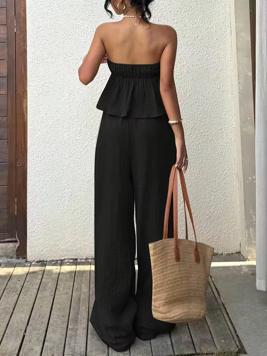 Conjuntos de 2 piezas para mujer, Nuevos conjuntos casuales de dos piezas de top con cordones y pantalones para mujer.