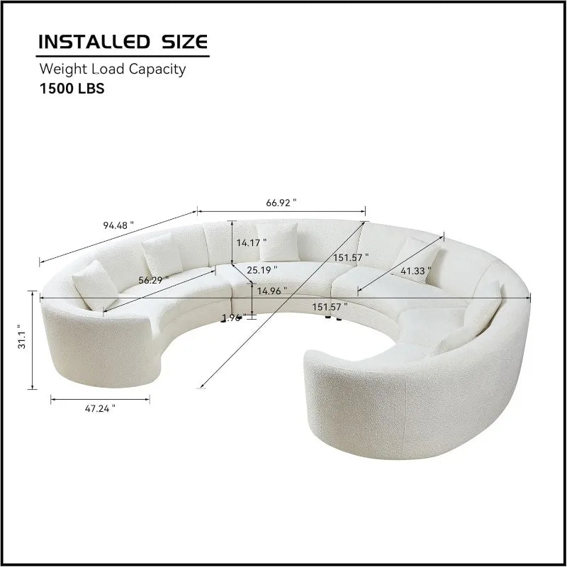 Modern Oversize Curved Sectional Sofa for Living Room Cream-White