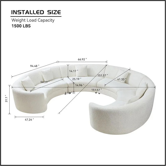 Modern Oversize Curved Sectional Sofa for Living Room Cream-White
