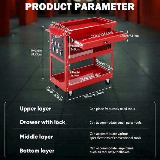 3-layer heavy-duty rolling tool  storage vehicle - industrial organizer  rack with wheels