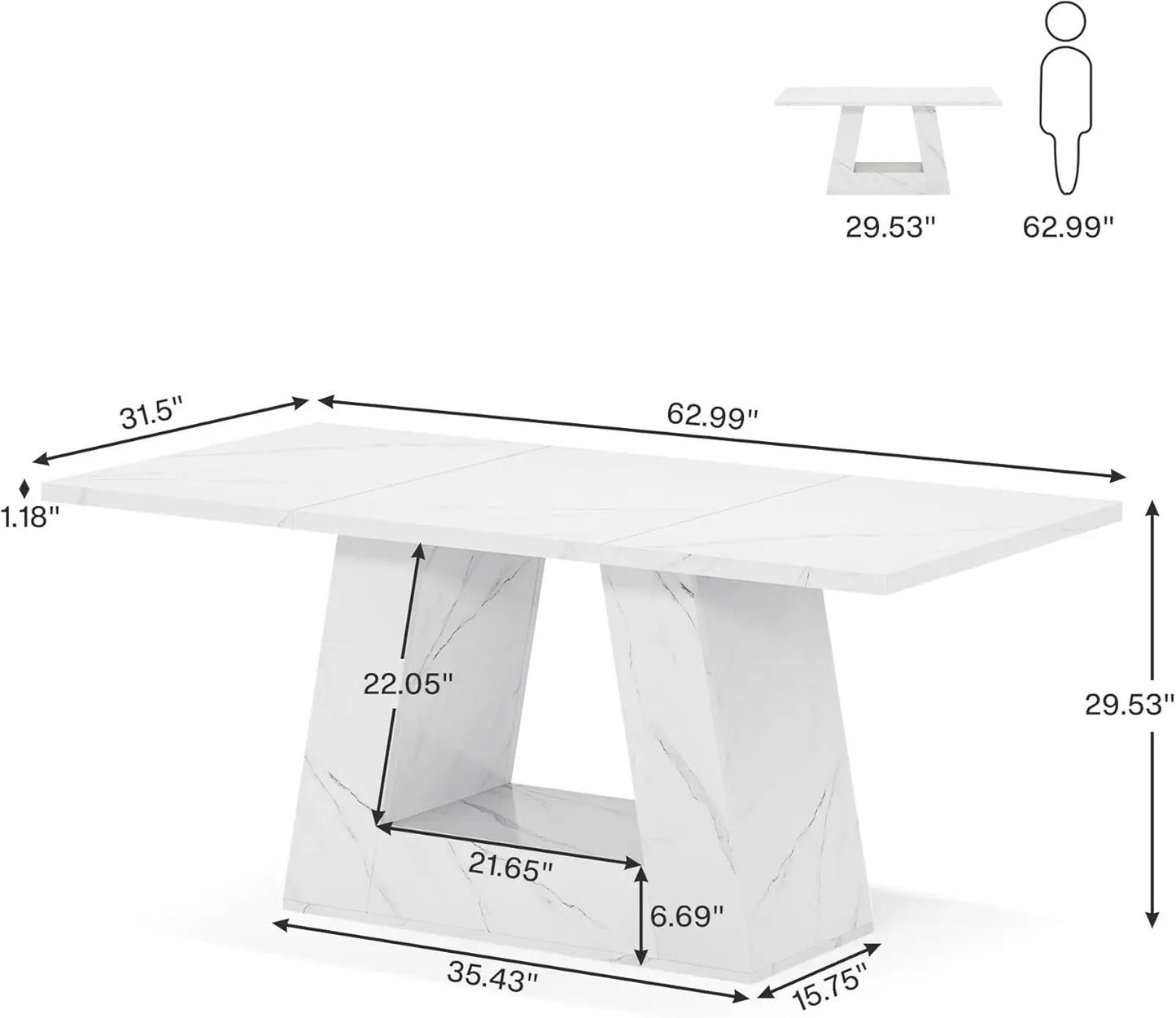 Dining Table for 4 to 6 People, 63" Rectangular Dining Room Table, Modern Wooden Faux Marble Dinner Table with Sturdy Base