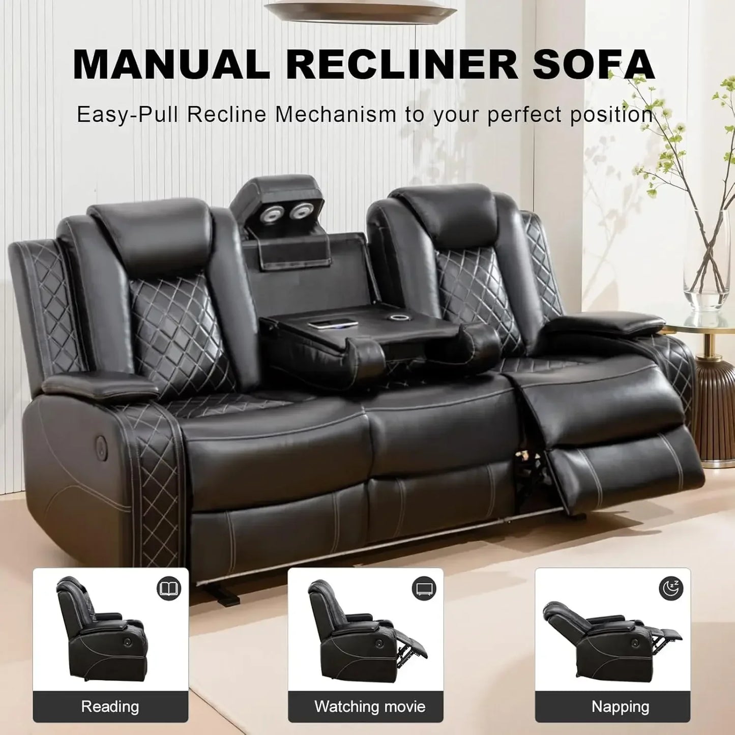 Power Living Room Furniture Sets, Electric Recliner Chair with LED Light, Sectional Sofa Loveseat with Wireless Charging.