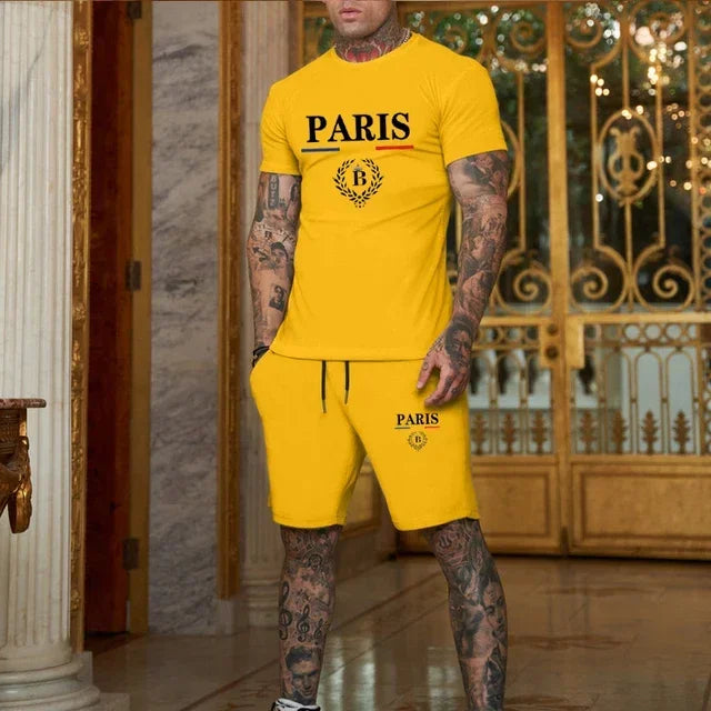 New Summer Men Fashion Short sleeved T-shirt and Shorts, 2-piece Set Sportswear  Casual Men Set.