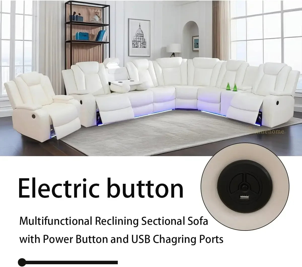 Living Room Furniture Reclining Sectional Sofa, Living Room Power Recliner Adjustable Sofa, Loveseat Chair with Storage.