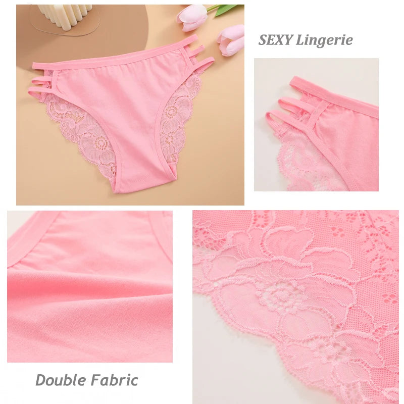 3PC/Set Women Sexy Floral Lace Panties, Low Rise Hollow Out Briefs, Transparent Female Elastic Straps Soft Lingerie.