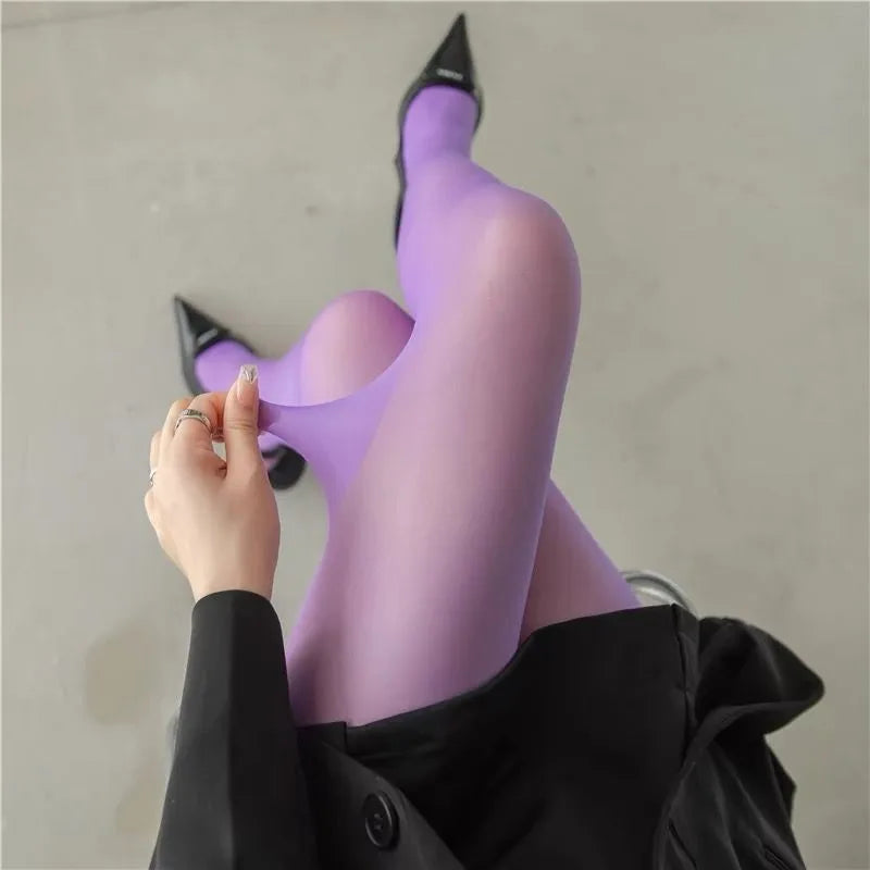 Women Sexy Transparent Stockings Ladies White Green, Breathable Nylon Elastic Tights, Y2k Dopamine Multicolor Stretchy Pantyhose.