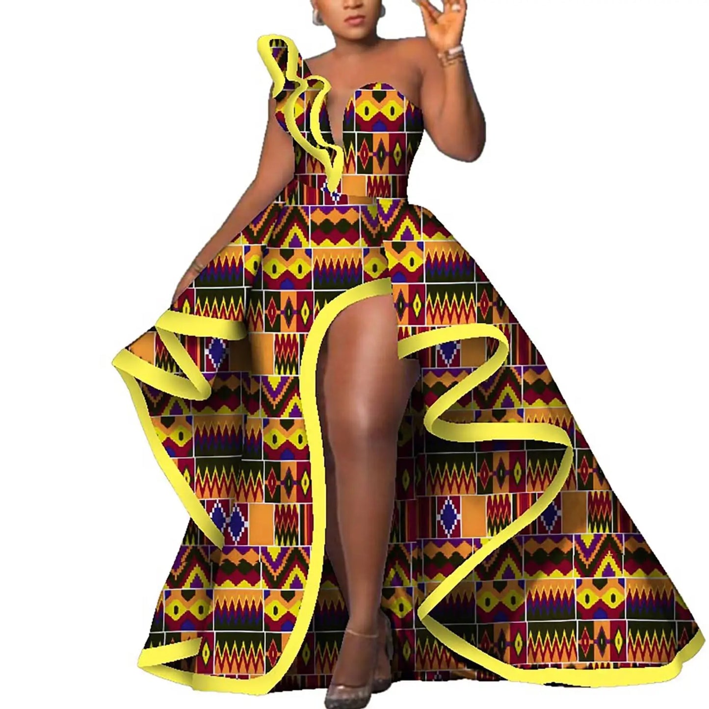 Dashiki Party Dresses Fashion Robe Floral Print Maxi, Long Strapless African Dresses for Women WY6981.