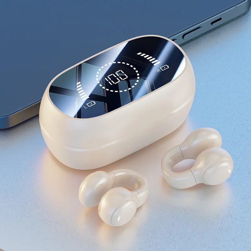 New Mirror Surface Digital Display Soft Silicone Ear Clip, Wireless Bluetooth Earphones with Noise Reduction.