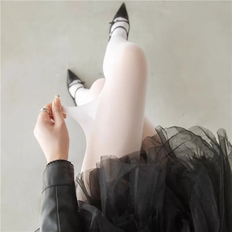 Women Sexy Transparent Stockings Ladies White Green, Breathable Nylon Elastic Tights, Y2k Dopamine Multicolor Stretchy Pantyhose.