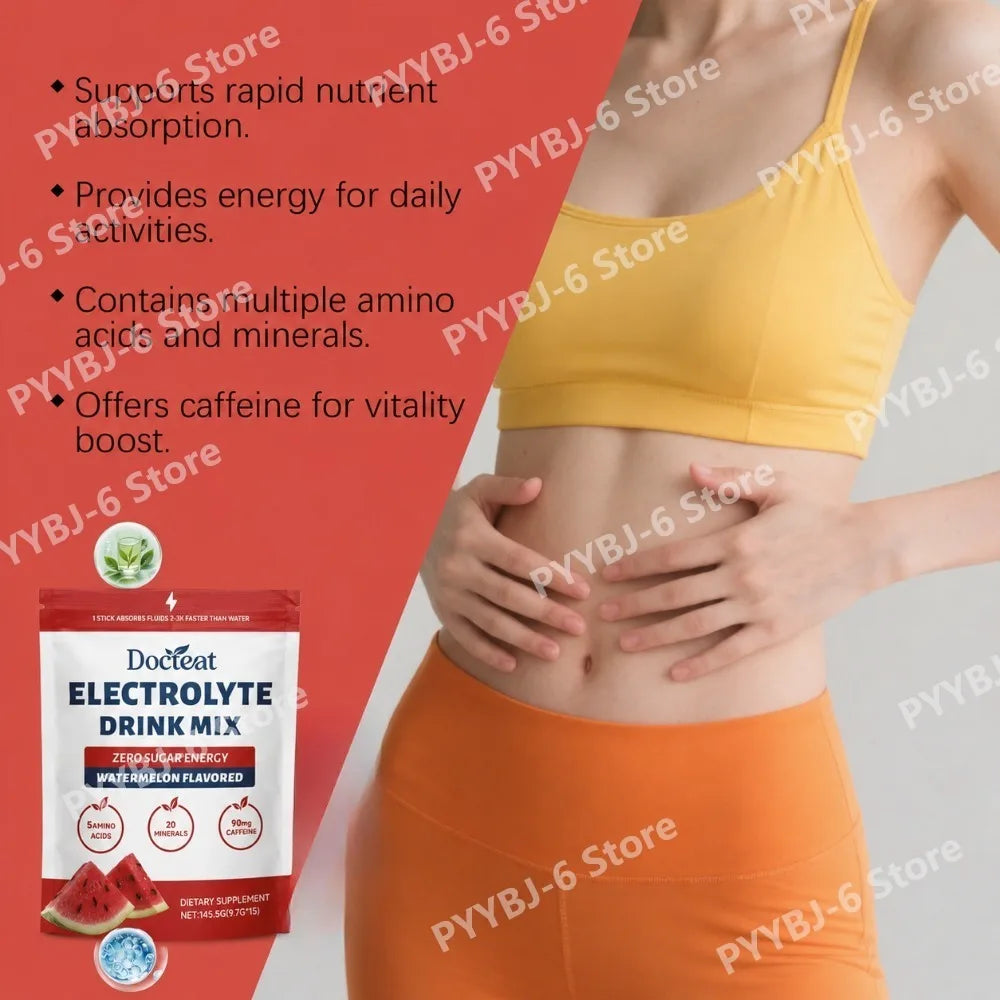 Electrolyte Drink Mix, Watermelon Flavored Zero Sugar Powder, 15 Servings, 90mg Caffeine with L-Citrulline and Taurine.