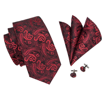 Hi-Tie Paisley Wine Red 100% Silk Men Neck Ties 8.5cm  Formal, Business Luxury Neckties.