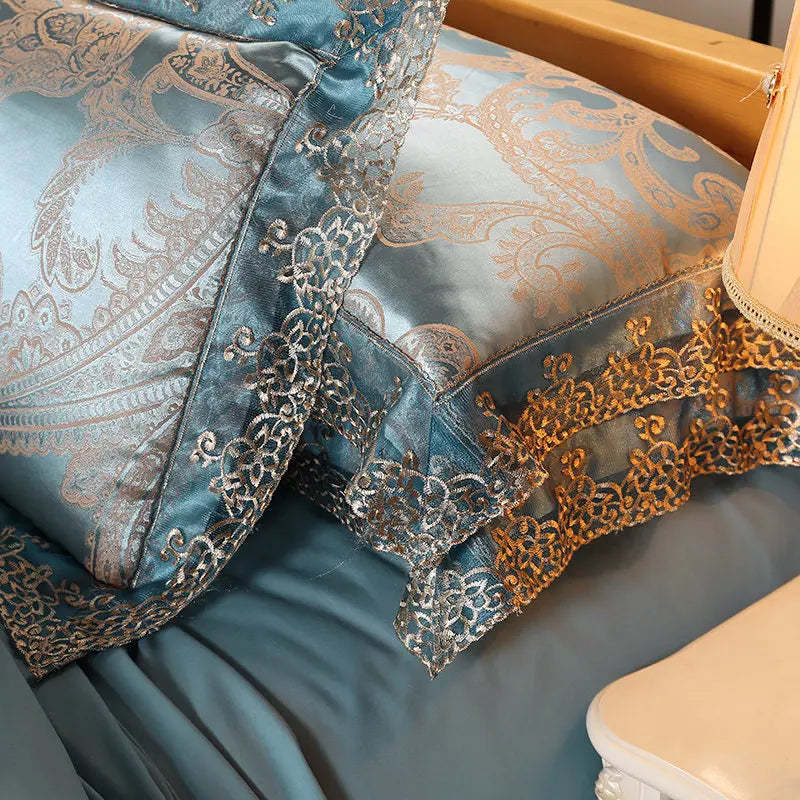 Luxury Jacquard Bedding Set Duvet Cover Lace Satin