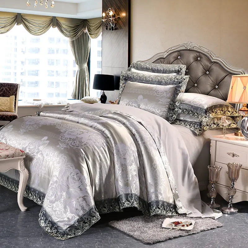 Luxury Jacquard Bedding Set Duvet Cover Lace Satin