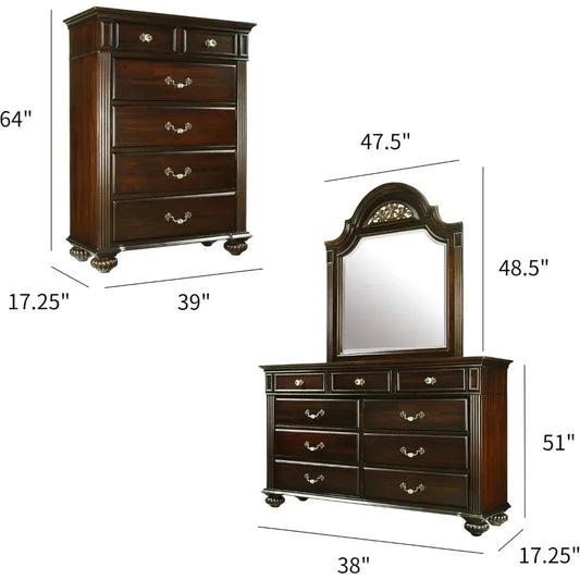 Hot sales 24/7 Shop at Home Syracuse 6-Piece Traditional, Solid Wood Bedroom Set with Chest, Mirrored-Dresser and 2 Nightstands.