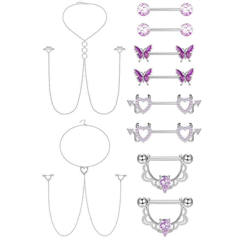 Stainless Steel Nipple Piercing Jewelry, Zircon Nipple Rings, Barbell Body Jewelry, Nipple Shield Bar
