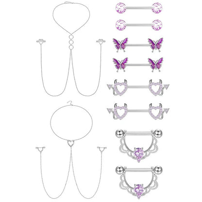 Stainless Steel Nipple Piercing Jewelry, Zircon Nipple Rings, Barbell Body Jewelry, Nipple Shield Bar