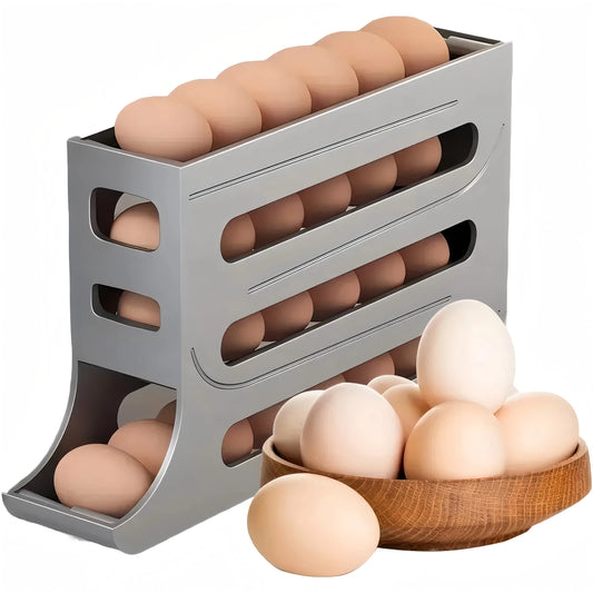 4 Tiers Egg Holder for Fridge, Automatic Egg Rolling Rack, 30 Eggs Storage