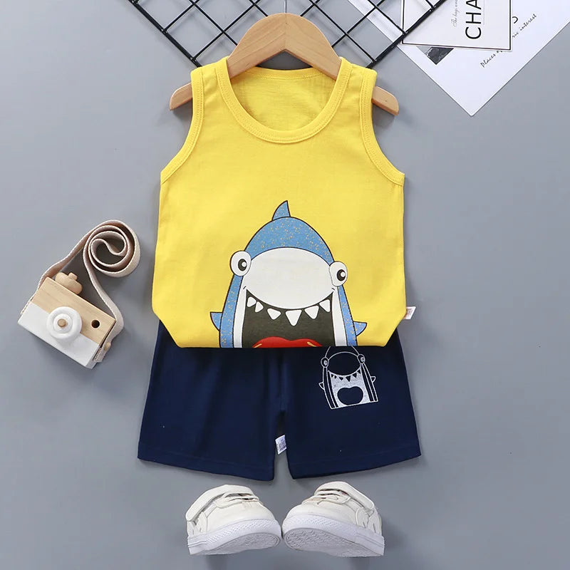 Kids Clothes Boys Girls Vest Suit,  Summer Children's Clothing baby Cotton Shorts Tank Top.