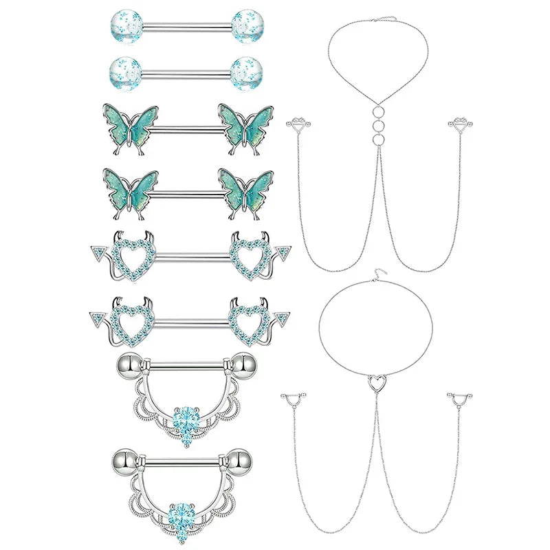 Stainless Steel Nipple Piercing Jewelry, Zircon Nipple Rings, Barbell Body Jewelry, Nipple Shield Bar