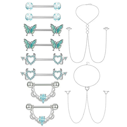 Stainless Steel Nipple Piercing Jewelry, Zircon Nipple Rings, Barbell Body Jewelry, Nipple Shield Bar