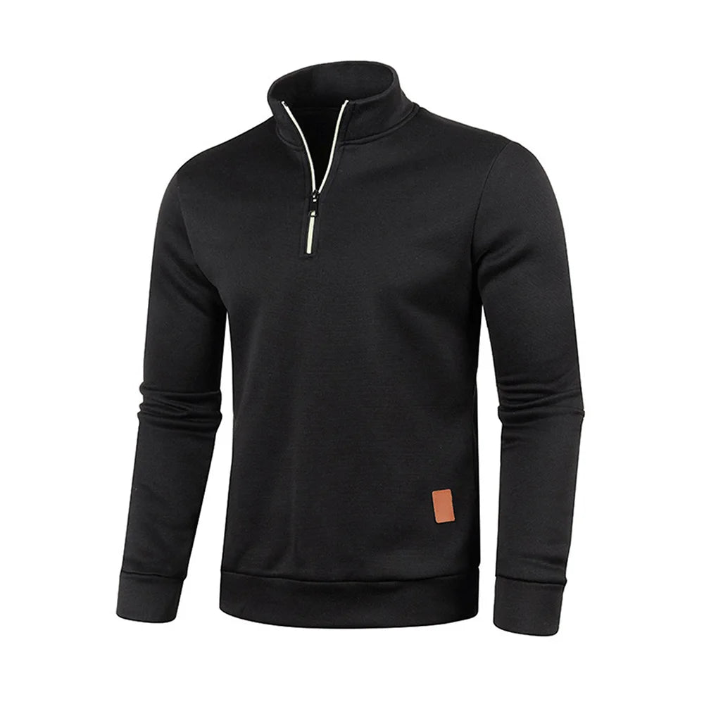 Men Sweatshirts Thicker Half Zipper, Pullover Solid Color Turtleneck.