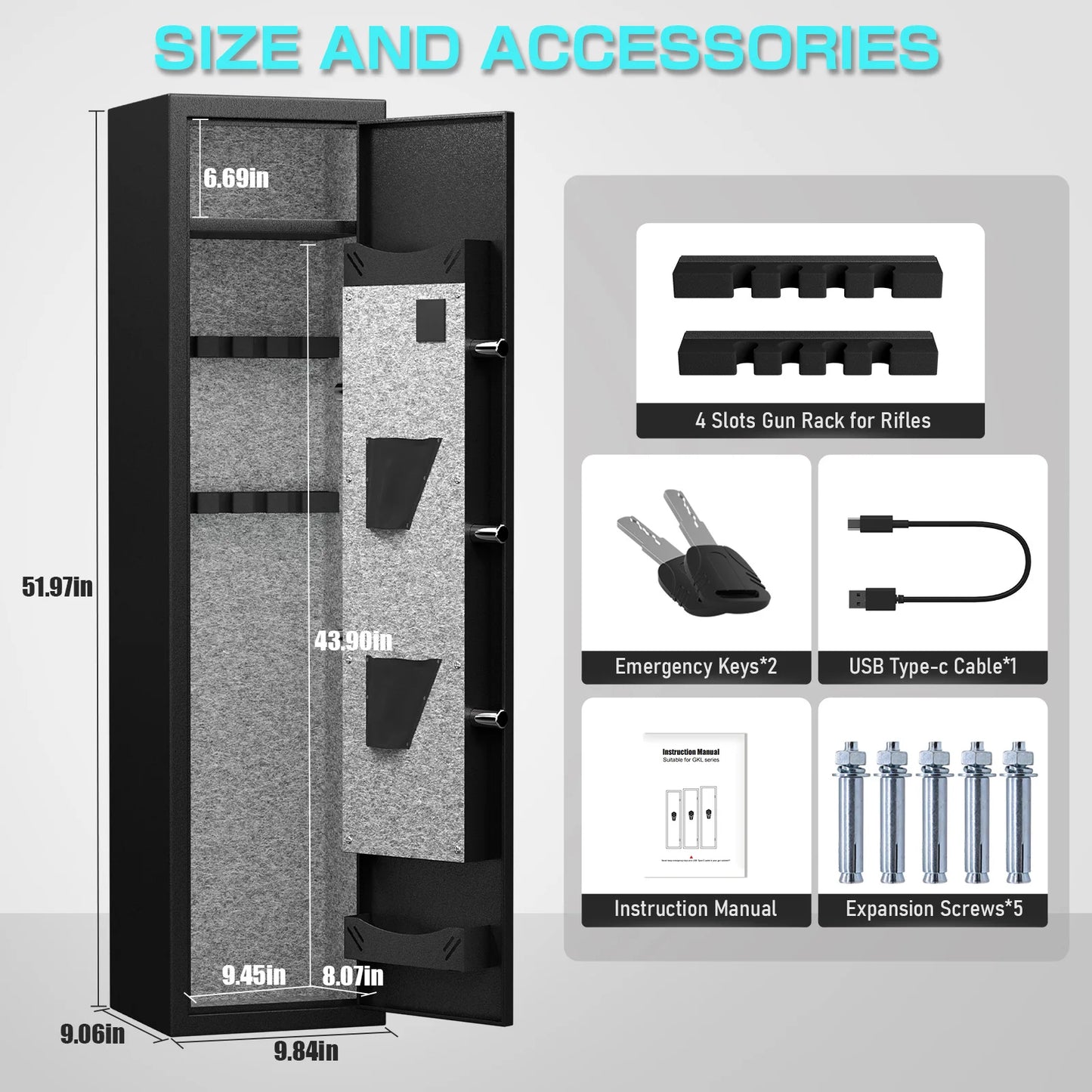 Biometric Gun Safe, Quick Access Rifle Gun Safe with Silent Mode Alarm System.