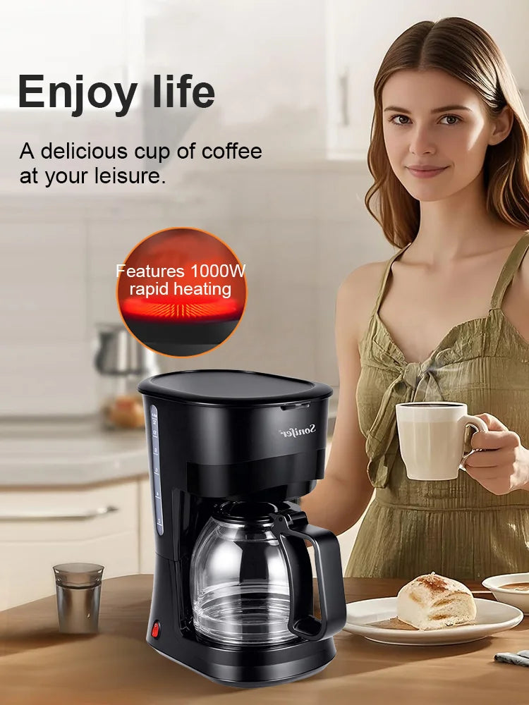 Sonifer SF-3596 Drip Coffee Maker, 1.8L 1000W Large Capacity Cafe Machine 12-15 Cups, Borosilicate Glass Carafe Permanent Filter.