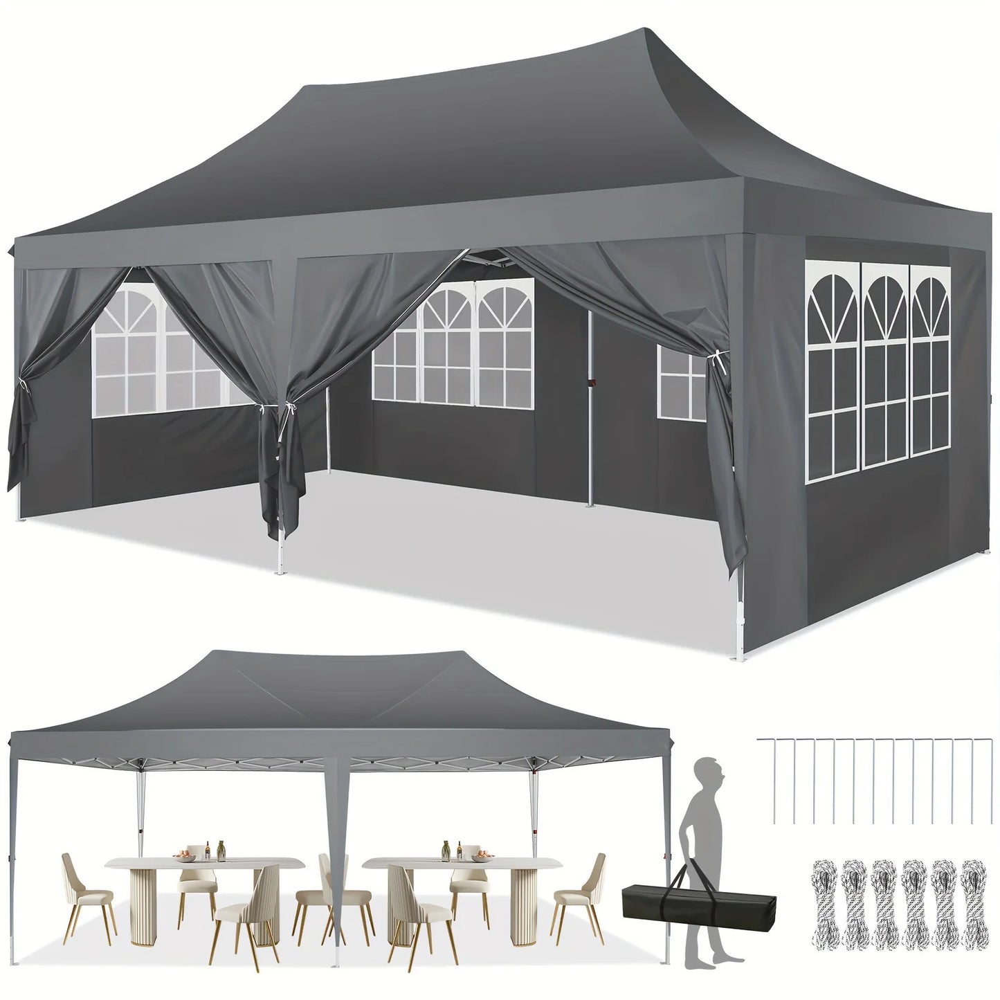 10x20 Pop Up Canopy Tent with 6 Sidewalls, Wedding Party.