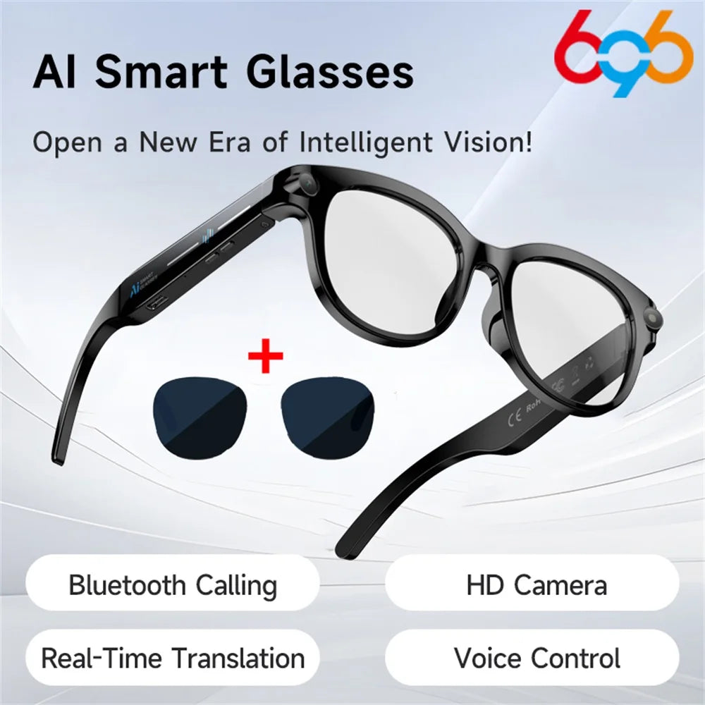 AI Smart Glasses, Real-time Translation, Dual Camera, Bluetooth Call Sunglasses, Shoot Audio Video Music Player Multifunctional.