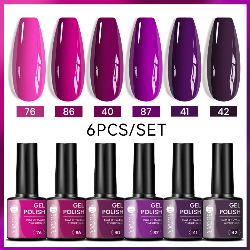 7ml All Season Gel Nail Polish Set, Nude Pink, Red Glitter, Semi Permanent UV Gel Kits.
