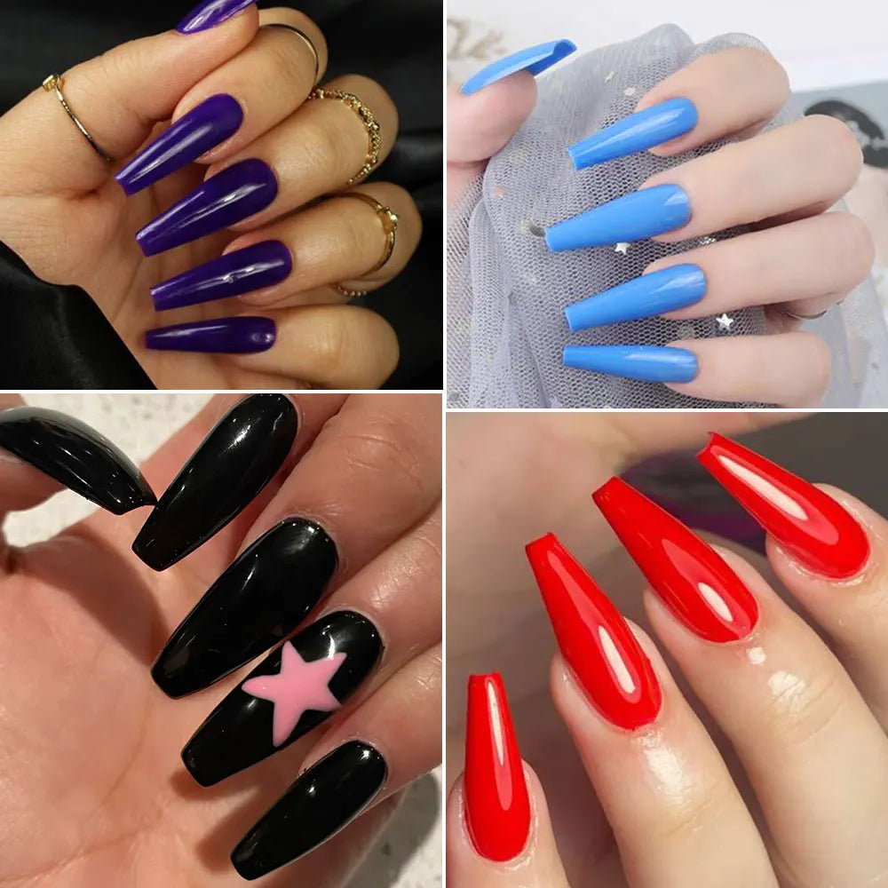 576pcs/Box Colorful Fake Nails Black Red Design, Oval Short Square Press On Mixed Full Cover Nail Tips.