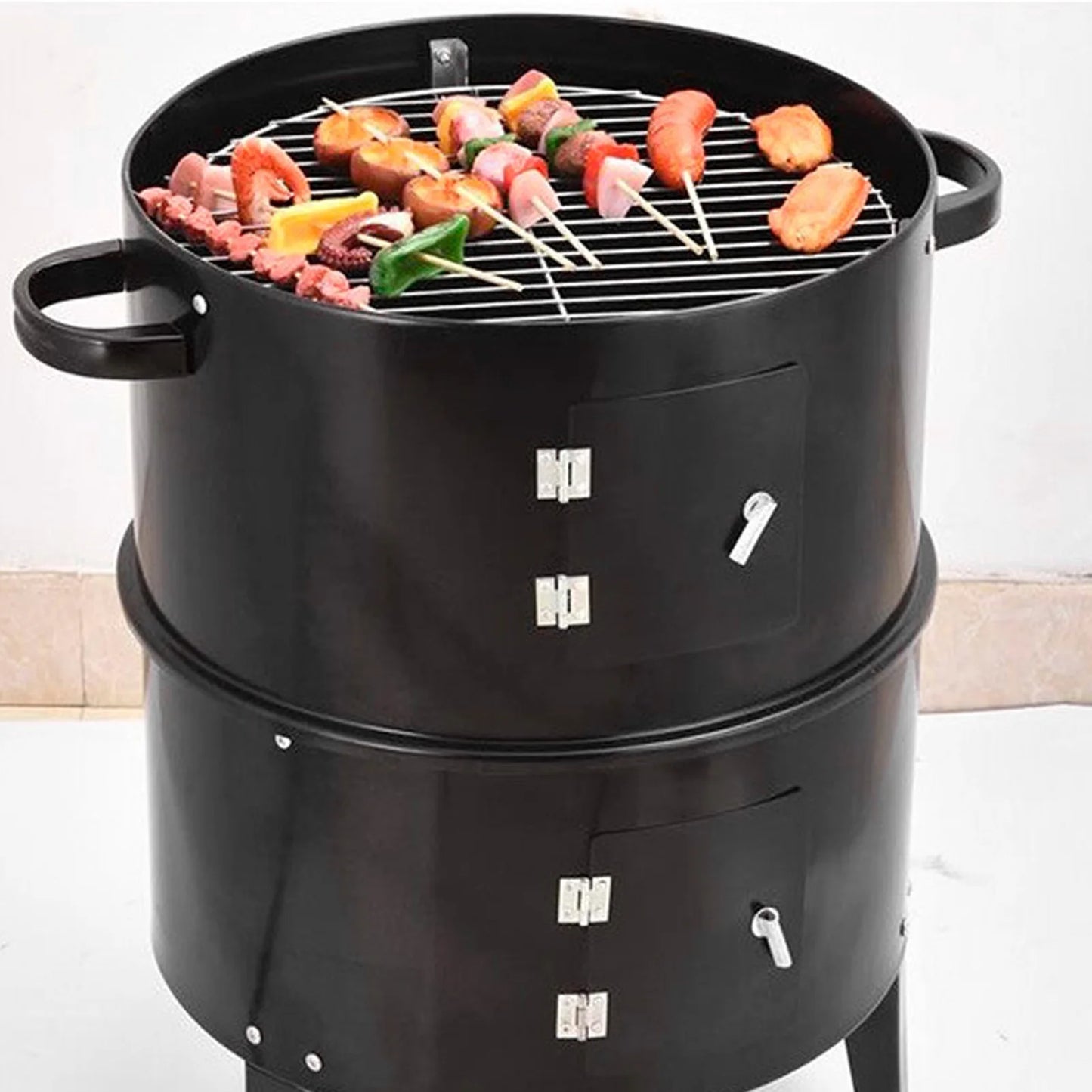 BBQ Smoker Vertical Charcoal  3 in 1 3 Layer Grill, with Thermometer.