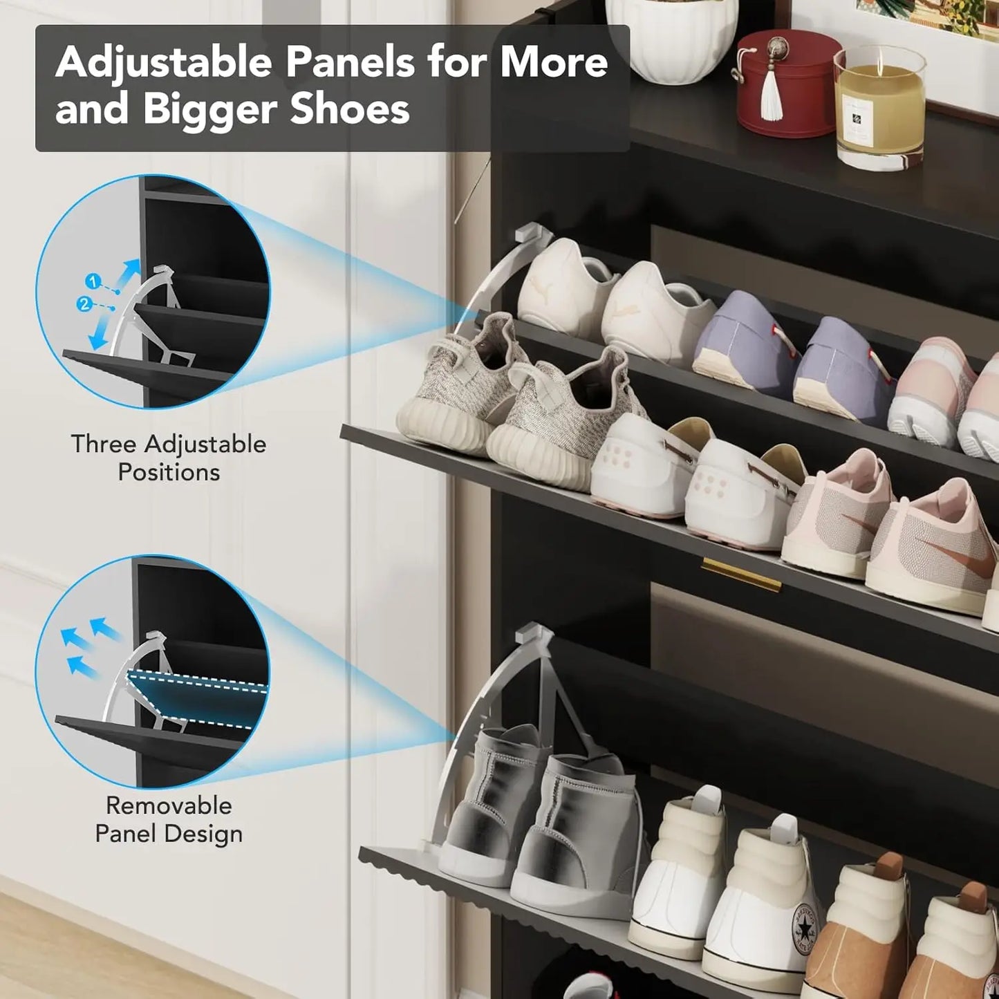 Shoe Cabinet for 24 Pairs, Fits Size 13,  Freestanding Shoe Rack.