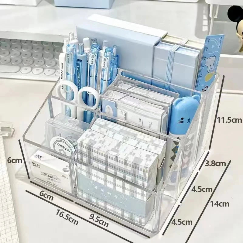 Large-Capacity Transparent Desktop Stationery Organizer, with Independent Compartments.
