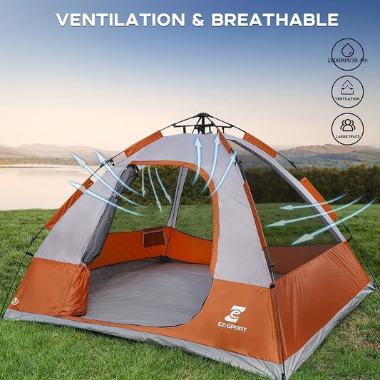 Pop Up Camping Tent - 4 Person Instant Easy Set Up Tent, Removable Rain Fly.