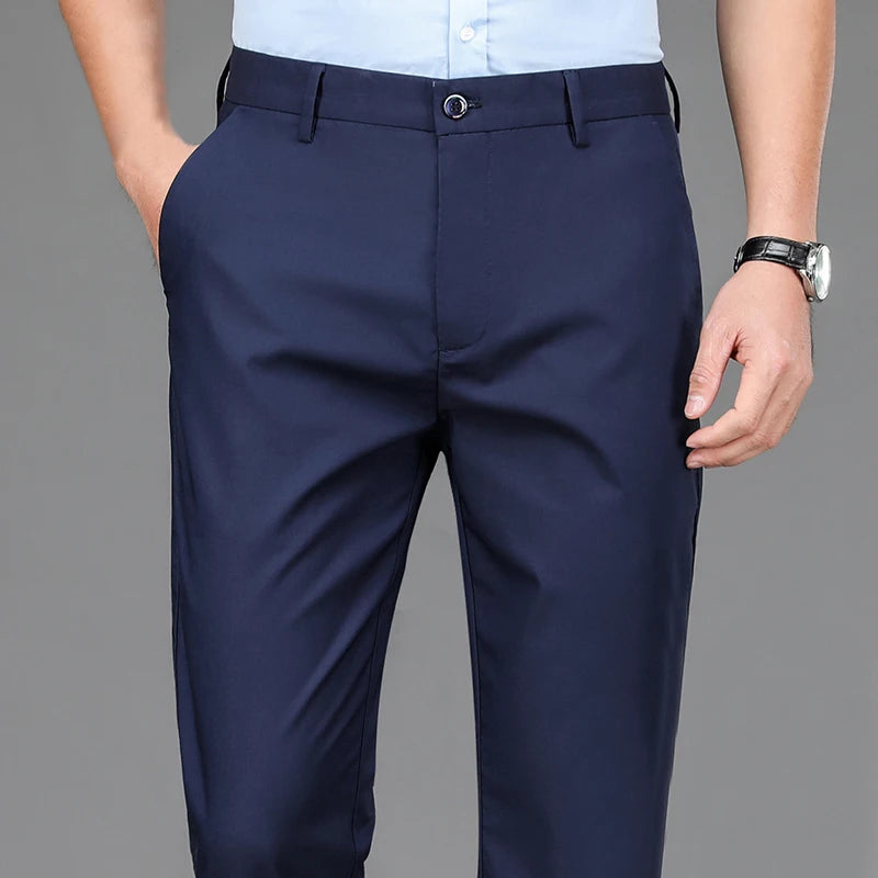 Male Pants Stretch Solid  Casual  Trousers  Quick Dry  Straight Pants