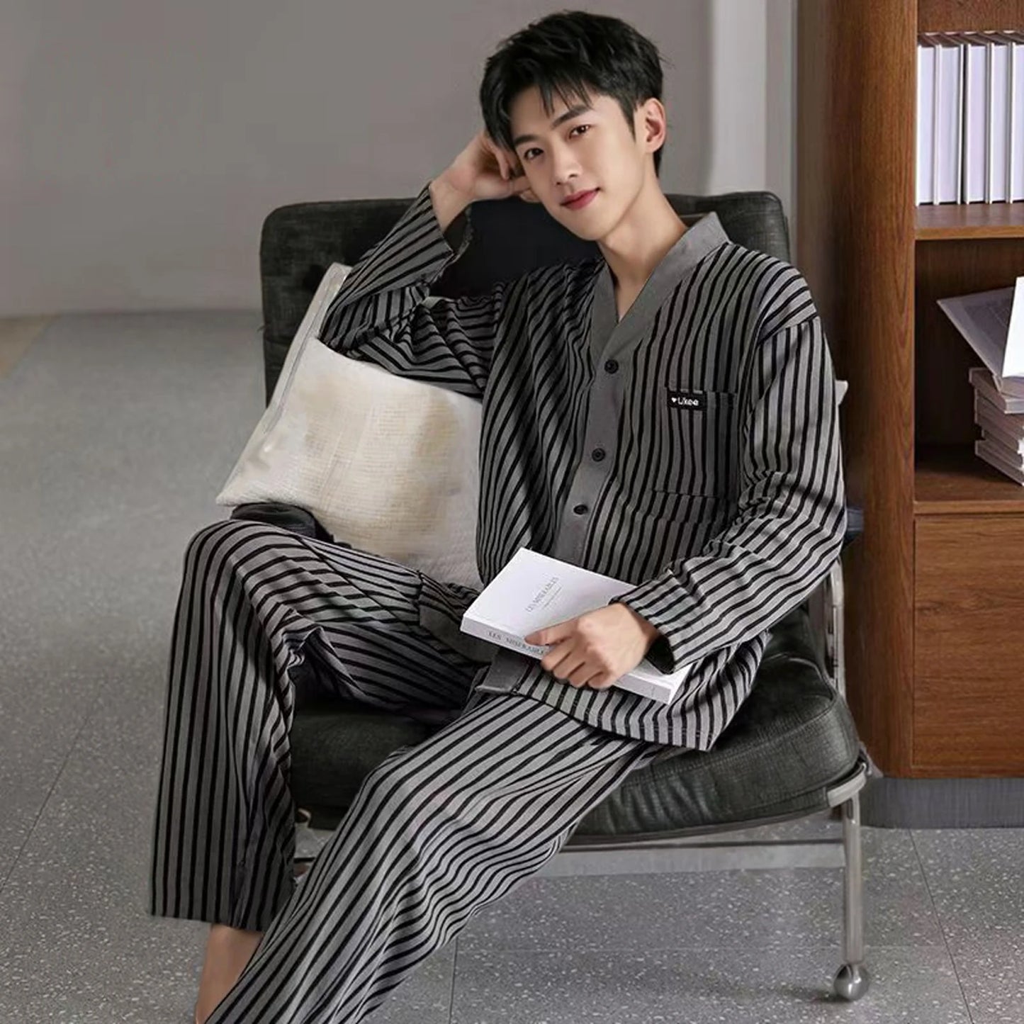 Pajamas Men's Long-Sleeved Spring and Autumn Men's Two-Piece Suit