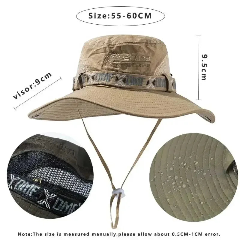 1Set bucket hat Summer Men UV Protection Hiking, Beach, Sunscreen Cap Hunting Fisherman Safari Hat.