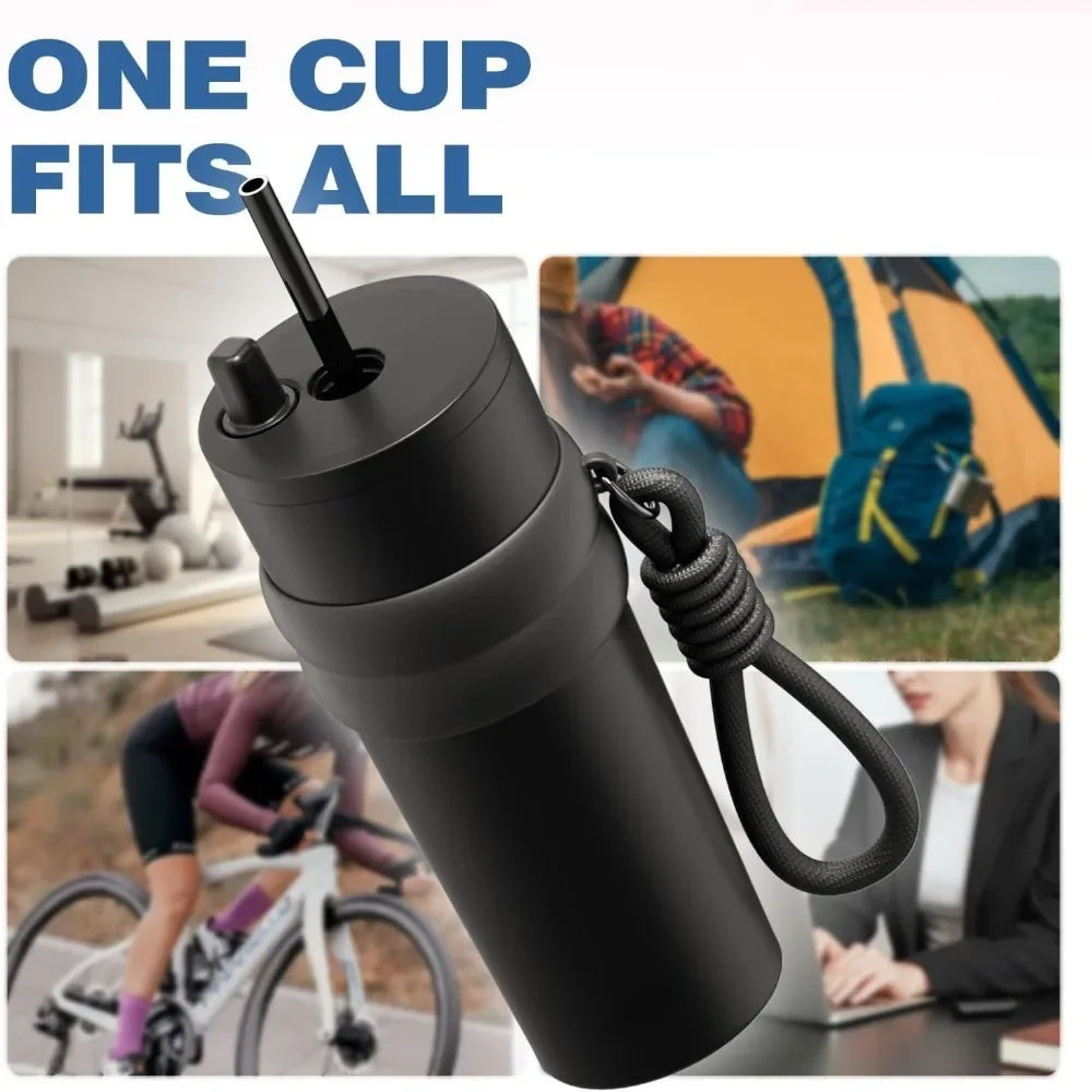 700ml/23oz Stainless Steel Travel Thermos - Leak-Proof Lid with Straw